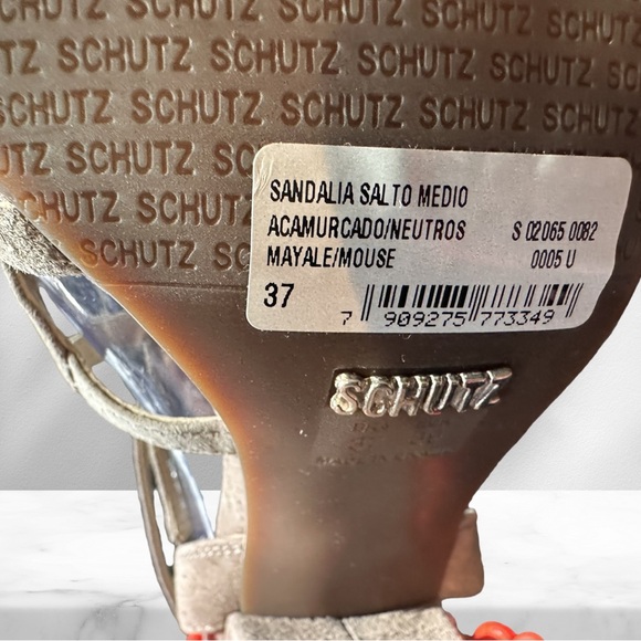 Shutz Taupe Suede Block Heel Sandals 37 NWT - Picture 6 of 6